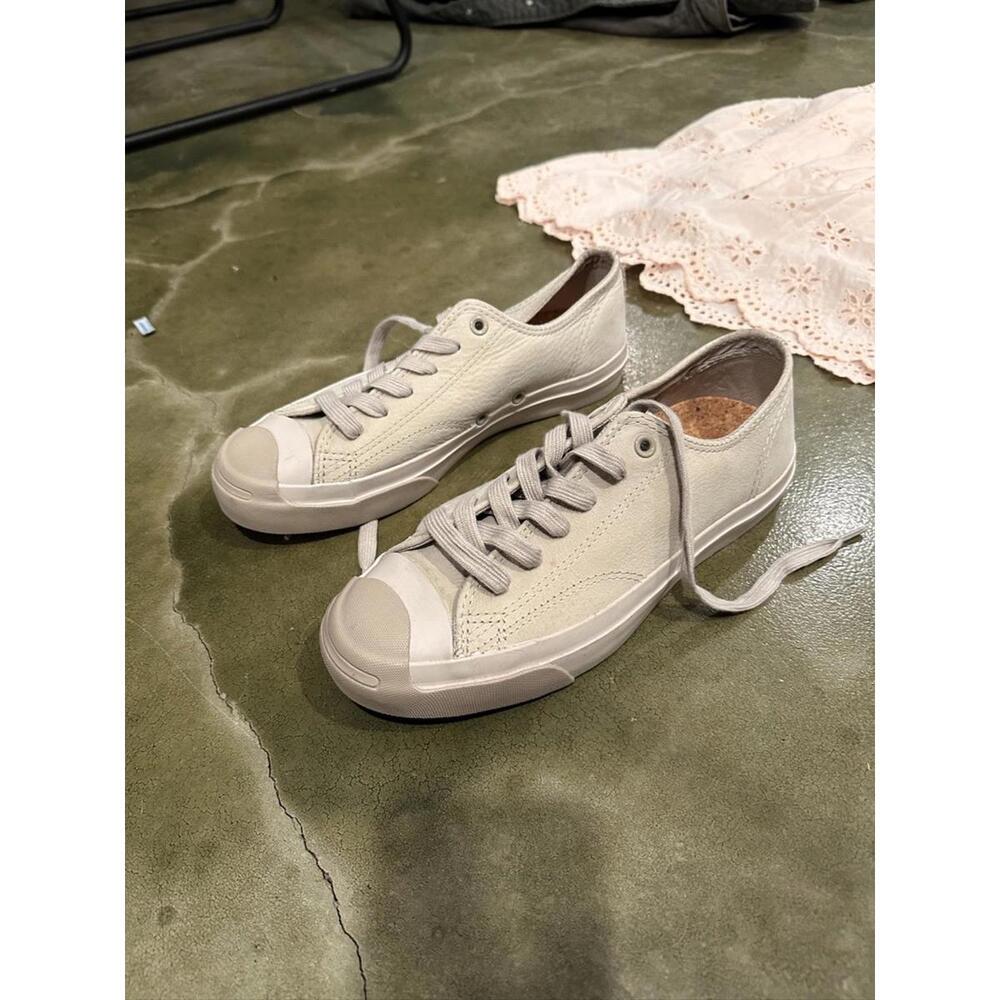 Converse Jack Purcell low-top leather sneakers in Grey/Beige 7.5 - Picture 3 of 10